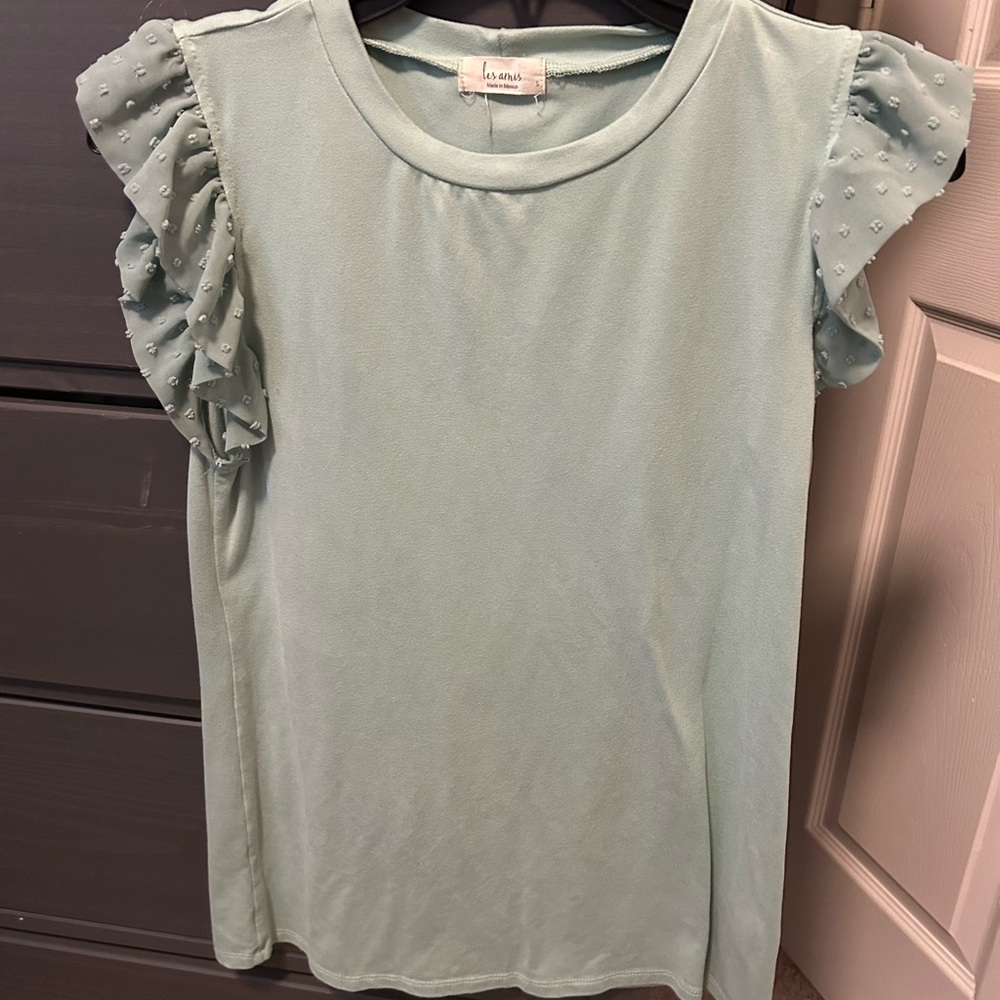 Women's Ruffle Sleeve Top - Light Blue